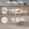 VEVOR Stainless Steel Work Table, 24 x 28 x 26 Inch Commercial Food Prep Worktable, 3-Sided Backsplash Heavy Duty Prep Worktable