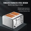 VEVOR Retro Stainless Steel Toaster, 4 Slice, 1625W 1.5'' Extra Wide Slots Toaster with Removable Crumb Tray 6 Browning Level