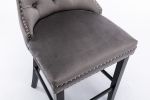Contemporary Velvet Upholstered Barstools with Button Tufted Decoration and Wooden Legs, and Chrome Nailhead Trim, Leisure Style Bar Chairs,Bar stools