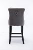 Contemporary Velvet Upholstered Barstools with Button Tufted Decoration and Wooden Legs, and Chrome Nailhead Trim, Leisure Style Bar Chairs,Bar stools