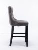 Contemporary Velvet Upholstered Barstools with Button Tufted Decoration and Wooden Legs, and Chrome Nailhead Trim, Leisure Style Bar Chairs,Bar stools